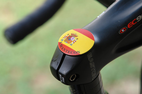 The Spain Stem Cover- a 2 piece, custom designed bicycle stem caps to replace your current headset cover or stem cap.